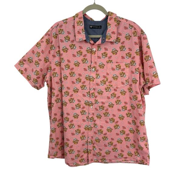 RF Brand Shirt Mens XXL Pink Skull Floral Hawaiian Button Up Short Sleeve 90s - Picture 1 of 9